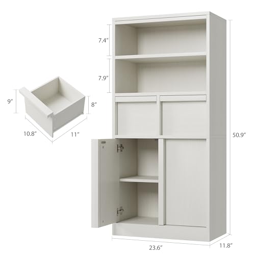 Garvee Tall Bathroom Cabinet, Floor Storage Cabinet with Doors & 2 Drawers, 51" H Tall Organizer Cabinet Freestanding for Bathroom, Living Room, Kitchen & Pantry (White)