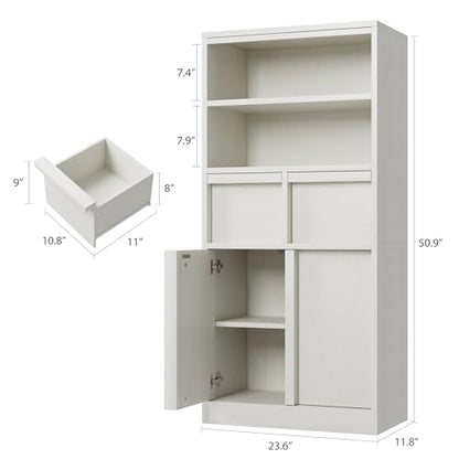 Garvee Tall Bathroom Cabinet, Floor Storage Cabinet with Doors & 2 Drawers, 51" H Tall Organizer Cabinet Freestanding for Bathroom, Living Room, Kitchen & Pantry (White)