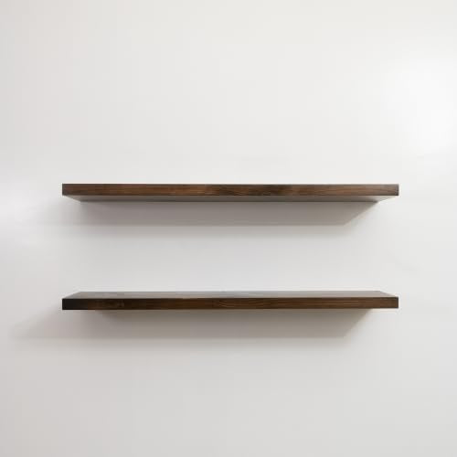 Floating Wall Shelves, Solid Natural Wood, Large and Small-Kitchen and Bathroom Shelf, Heavy Duty, Made in USA Set of 2 (Jacobean, 12Wx6D) - color: Jacobean, size: 12Wx6D