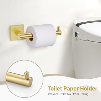 5 Pieces Bathroom Hardware Set Brushed Gold Towel Bar Set Includes 23.6” Towel Bar, Towel Ring Holder, Toilet Paper Holder and Two Towel Hooks, Bathroom Accessories Set SUS304 Wall Mounted - color: Brushed Gold, size: 5 Pieces - Standard