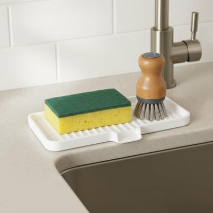 Silicone Soap Dish Tray and Sponge Holder with Drain Chute, Rectangular, Kitchen and Bathroom Sink Organizer (Dark Chocolate, 9"x3.5") - color: Dark Chocolate, size: (MD) 9"x3.5"