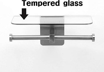 JackCubeDesign Double Toilet Paper Holder with Glass Shelf, Wall Mount Stainless Steel Dual Tissue Dispenser Holders for Bathroom (Glass Type2) - MK428D