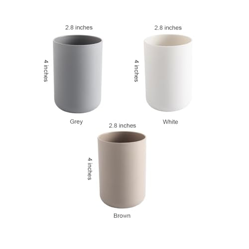 Bathroom Plastic Toothbrush Cup, Tumbler for Home Bathroom Toothbrush Holder, Unbreakable Dishwasher Safe, Reusable and Sturdy Drinking Cup, 11 OZ (Grey & Grey)