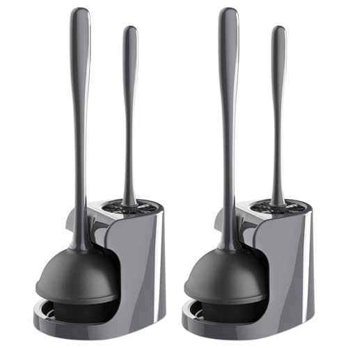 MR.SIGA Toilet Plunger and Brush Combo for Toilet Cleaning, Gray, 2 Set | Heavy duty toilet brush and plunger set, toilet bowl brush and plunger with holder - color: Gray, size: 6.2*8.2*18.1 in