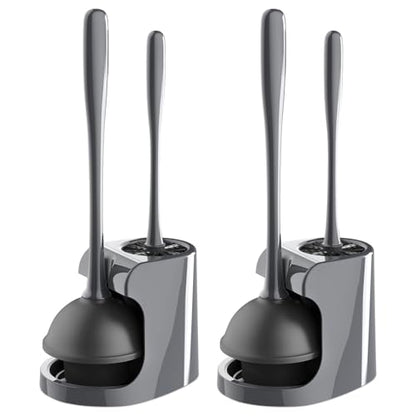MR.SIGA Toilet Plunger and Brush Combo for Toilet Cleaning, Gray, 2 Set | Heavy duty toilet brush and plunger set, toilet bowl brush and plunger with holder - color: Gray, size: 6.2*8.2*18.1 in