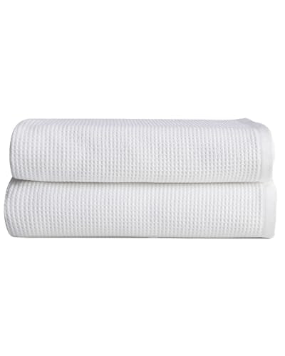 Cozy Earth Waffle Bath Sheets, Mini Textured Waffle Weave Pattern | 60% Cotton 40% Viscose from Bamboo Bath Sheets 40 x 65 Inches, Soft and Absorbent Terry, 2 Pack White - color: White, size: Bath Sheet