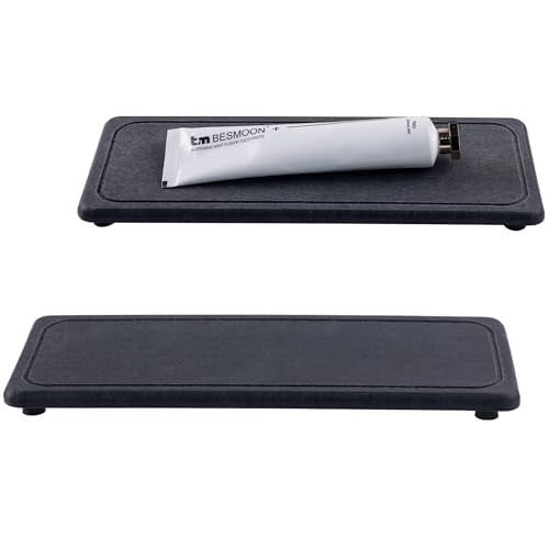 NiuYichee 2 Pcs Water Absorbing Stone Trays, Kitchen/Bathroom Sink Soap Dish, Diatomite Tray Used for Hand Soap & Cosmetic Bottles in The Modern Home, 4" W x 10.2" L, Dark Gray - color: Dark Gray, size: 10.2" x 4" with groove