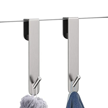 Shower Door Hook, Extended Length Frameless Shower Door Hook (7 Inches), Heavy-Duty Bathrobe Towel Stainless Steel Hook, No Drilling or Adhesive Required, 2-Pack, Silver - color: Silver-XG