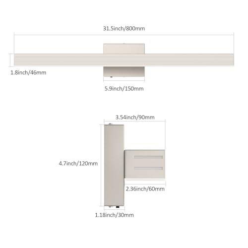 Ralbay 31.5inch Brushed Nickel Vanity Light with 5 Color Temperature (2700K-6000K) Dimmable Acrylic Metal 30W LED Modern Bathroom Light Fixtures - color: Brushed Nickel, size: 32 inch