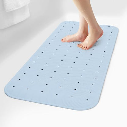 Extra Long Rubber Bathtub Mat, Non-Slip Shower Tub Mat, 39x16 Inch, Bath Tub Floor Mat with Suction Cups and Drainage Holes, Light Blue - color: Light Blue