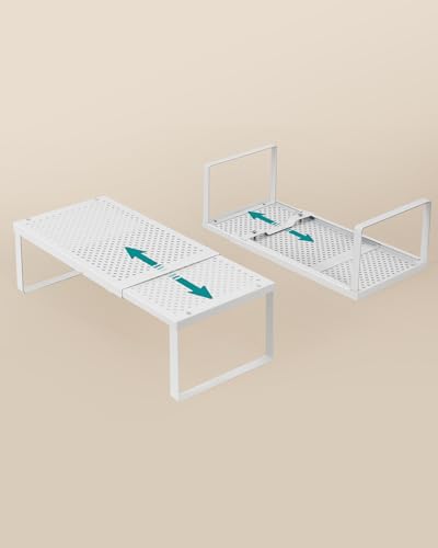 SONGMICS Spice Rack Expandable Kitchen Countertop Shelf, Metal | Small cupboard organizer, space-saving tabletop shelf, Matte White, UKCS007W01 - color: Matte White, size: Set of 1