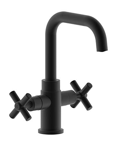 Bathroom Sink Faucet, 4 Inch Single Hole or 3 Hole Centerset Vanity Faucet, 2-Handle Handle Single Hole Bahroom Sink Faucet, Pop Up Drain Matte Black Finish DF-1265CCH-MT - color: Matte Black