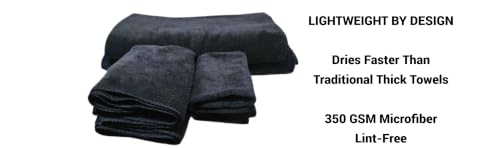 Black Microfiber Bath Towels Set – 6 Piece (2 Bath 32"x63", 2 Hand Towels, 2 Washcloths) – Lightweight Quick Dry Towels for Gym, Travel & Bathroom