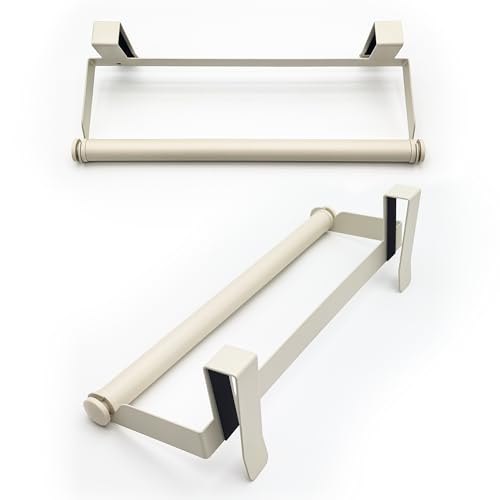 Over The Door Towel Rack No Drill, 12x4.3x3.5 Inch Carbon Steel Hanging Towel Holder for Kitchen Cabinet, Space Saving Towel Bar, 2 Pack - color: Cream White
