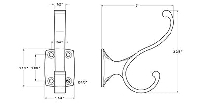 Heavy Duty, Coat and HAT Hook UNLACQUERED Bright Brass - color: Unlacquered Brass