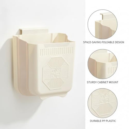 Foldable Trash Can, Wall Mounted Waste Bin for Kitchen Cabinet or Bathroom Vanity, Space Saving PP Plastic Garbage Bin with Lid (1 PC)