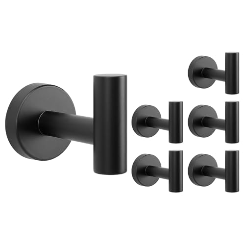 Livabber Bathroom Towel Hooks, 304 Stainless Steel Robe Shower Hooks Wall Mounted, Heavy Duty Towel Hangers for Bathroom Kitchen Bedroom (6 Pack, Black) - color: Black, size: 6 Pack