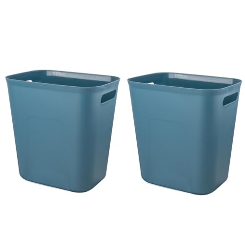 UUJOLY Plastic Small Bathroom Trash Can, 3.5 Gallon, Bluish Green, 2 Pack | Compact Sturdy Garbage Can for Bathroom, Laundry Room, Kitchen, Office, Kids Room, Dorm, Durable, Easy to Clean - color: Bluish Green, size: 3.5 Gallon/2 Pack