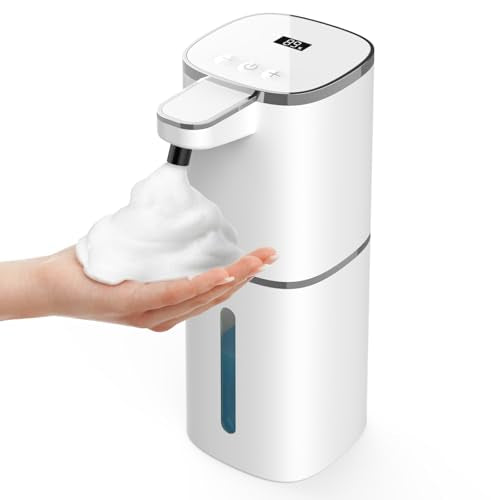 Luxspire 420ml Automatic Foaming Soap Dispenser for Bathroom, White | Touchless foam soap dispenser, IPX5 waterproof, 9 foam levels, LED power display fits hand soap dish wash body wash - color: White