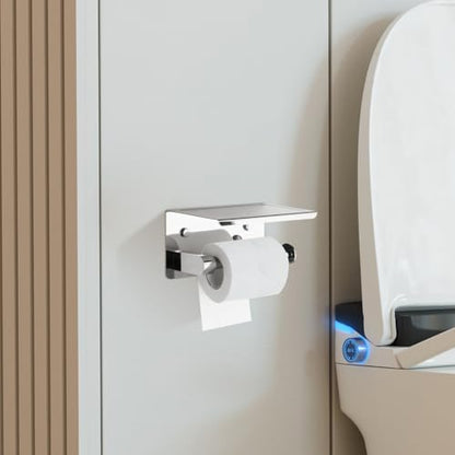 [SARIHOSY] Paper Holder with Shelf Toilet Paper Holder Wall Mount Stainless Steel Material Surface Waterproofing for Bathroom - color: Silver