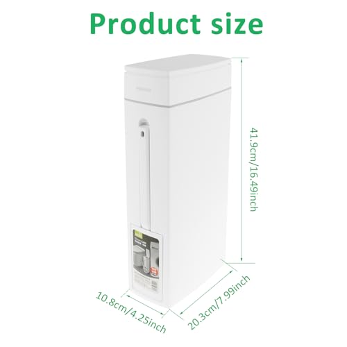 Bathroom Trash Can and Toilet Brush Set, Narrow Slim Can With Pop-up Lid, Modern White Mini Rectangular Bin for Limited Small Space