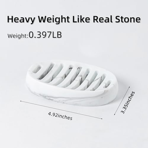 Soap Dish, Bar Soap Holders, Oval White Marble Look | Modern, Minimalist, Simple, Self Draining, Soap Saver Spone Holder Tray, for Shower Bathroom Countertop Kitchen Sink Bathtub - color: Marble White