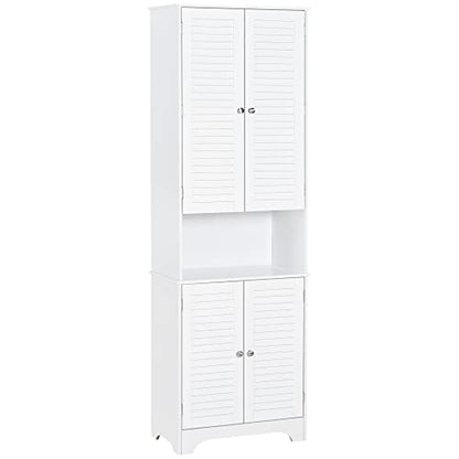 HOMCOM Tall Narrow Bathroom Storage Cabinet with Doors and Shelves, White | Shelf Adjustability, Freestanding, Linen Cabinet - color: White