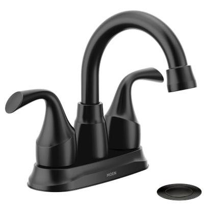 Moen Idora Matte Black Two-Handle Centerset Bathroom Sink Faucet with Drain Assembly, 84115BL - color: Matte Black, size: 4 Inch Centerset