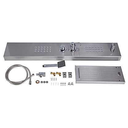 DELAVIN Stainless Steel Shower Panel Tower System, Wall-Mount Shower Panel | Rainfall Waterfall Shower Head, Massage Jets, Tub Spout, Handheld Shower, for Renovation, New Builds, Rentals & Contractors - color: Brushed Nickel-A