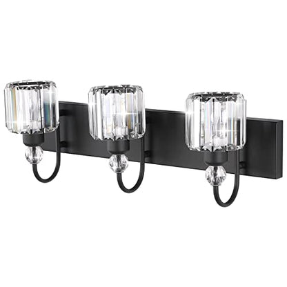 Ralbay Modern Crystal Vanity Light 3-Lights Modern Crystal Vanity Lights for Bathroom Matte Black Crystal Bath Wall Light Fixtures Modern Black Crystal Bathroom Light Fixtures - color: Round-Black, size: 3-light