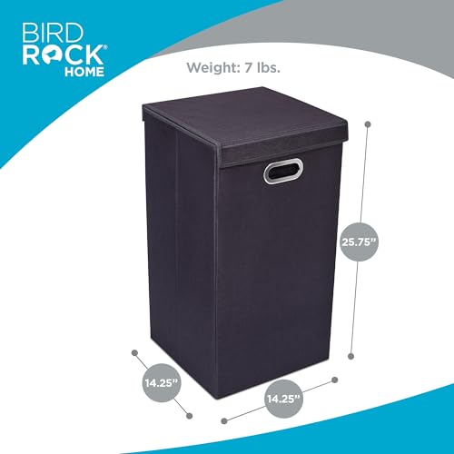 BIRDROCK HOME Single Laundry Hamper with Lid and Removable Liner | Linen | Easily Transport Laundry | Foldable Hamper | Cut Out Handles - color: Black, style: Single
