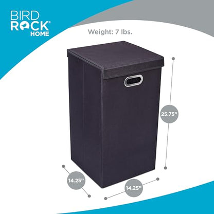 BIRDROCK HOME Single Laundry Hamper with Lid and Removable Liner | Linen | Easily Transport Laundry | Foldable Hamper | Cut Out Handles - color: Black, style: Single