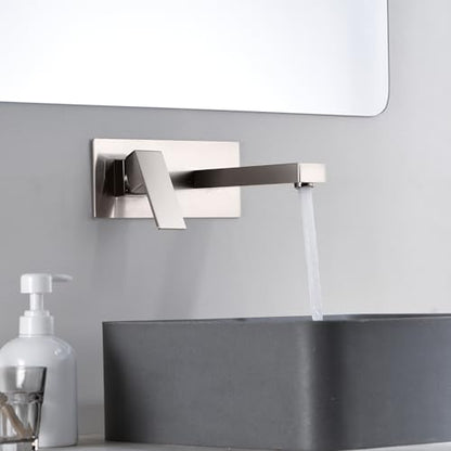 SUMERAIN Brushed Nickel Bathroom Sink Faucet Wall Mount | Rough-in Valve Included, Left-Handed, Single Handle - color: Brushed Nickel, size: Left-Handed
