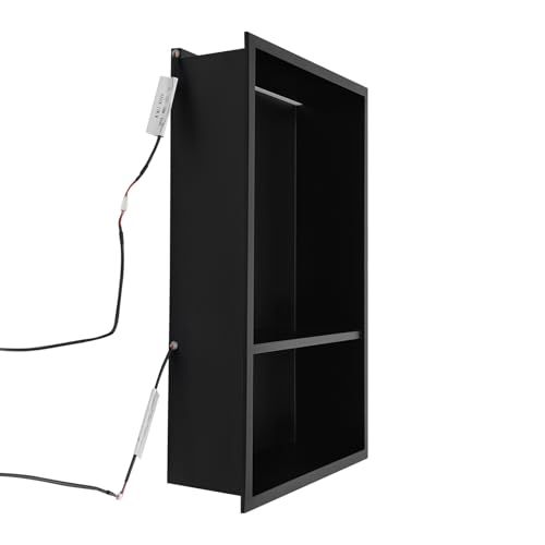 2-Tiers 12x24 Shower Niche with LED Light Strips, Matte Black Shower Niche Cabinet, Recessed Wall Cabinet, Stainless Steel Bathroom Shelf for Bathrooms, Kitchens, Toilets (12x18in) - size: 12x18in