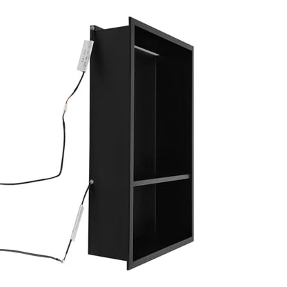 2-tier Stainless Steel Shower Niche with LED Light,12*18in Matte Black No Tile Needed Wall Vertical Niche,Embedded Wall Mount Shower Shelf for Bathroom Storage Over Mount Installation (12x18in LED) - size: 12x18in LED