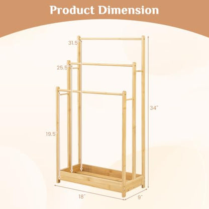 Giantex 3 Tier Free Standing Bamboo Towel Rack with Storage Shelf, Natural | Bath Towel Drying Stand, Blanket Holder for Living Room, Laundry, Bathroom, Poolside, 18" L x 9" W x 34" H - color: Natural