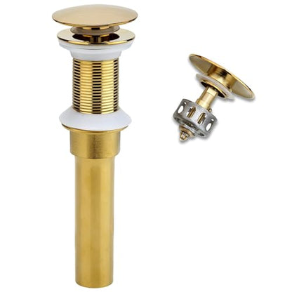 Rockgoya Bathroom Sink Drain, Gold Drain Stopper Bathroom Sink Without Overflow,Pop Up Drain Assembly with Detachable Strainer Basket,Built-in Anti-Clogging Strainer,Stainless Steel - color: Gold, style: Without Overflow