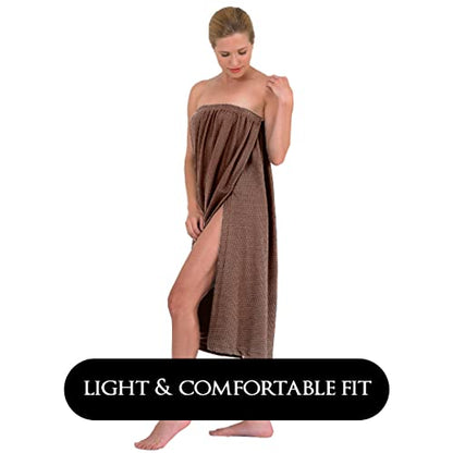 Canyon Rose Waffle Weave Long Spa Wrap, One Size, Brown | Luxurious Waffle Knit Body Wrap, Generous Length, Elasticized Top with Touch-and-Close Fastener, Machine Washable - color: Brown