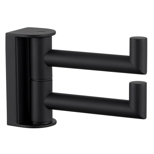 Angle Simple Swivel Towel Hook, Robe Coat Hook for Bathroom, Matte Black | Robust SUS304 Stainless Steel, Foldable 2 Arms, Compact & Functional, Kitchen Closet Hand Towel Holder, Screws Wall Mount - color: Matte Black, size: 1 Pack