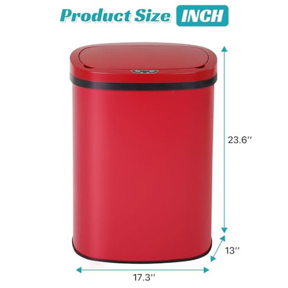 Dkeli 13 Gallon Kitchen Trash Can Garbage Can Waste Bin with Lid Automatic Touchless Stainless Steel Durable Trash Can for Home Office Living Room Bedroom, 50 Liter, Red - color: Red, size: 17 x 13 x 23 inches