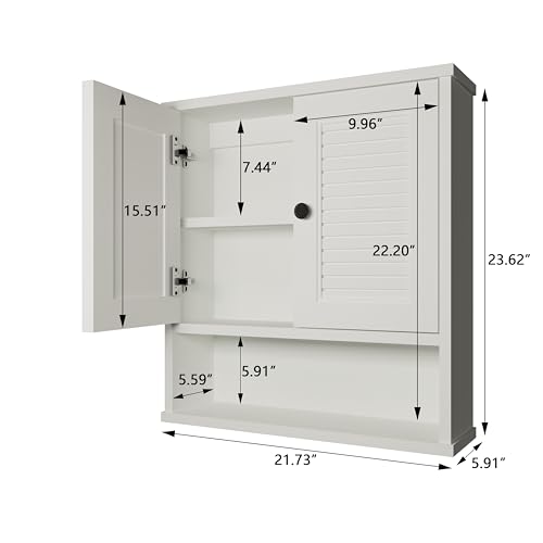 JMJA WPC Bathroom Cabinet Wall Mounted,Over Toilet Storage Organizer Adjustable Shelves,Suitable for Bathrooms,White