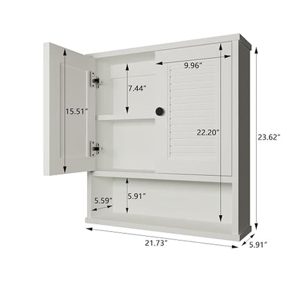 JMJA WPC Bathroom Cabinet Wall Mounted,Over Toilet Storage Organizer Adjustable Shelves,Suitable for Bathrooms,White