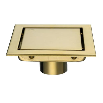 RANDOM Brushed Gold Shower Drain Square 6 inch SUS304 Stainless Steel Shower Floor Drain with Hair Strainer Tile Insert Shower Drain Cover - color: D-brushed Gold-6″ Square