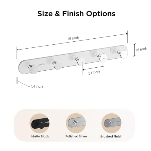 JOMOO Bathroom Robe Hook, Stainless Steel 2 Pack Adhesive Wall Hooks for Bathroom,No Drill Towel Hooks for Bathrooms, Metal Robe Hook Rack Wall Mount - color: Chrome