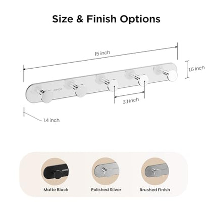 JOMOO Bathroom Robe Hook, Stainless Steel 2 Pack Adhesive Wall Hooks for Bathroom,No Drill Towel Hooks for Bathrooms, Metal Robe Hook Rack Wall Mount - color: Chrome