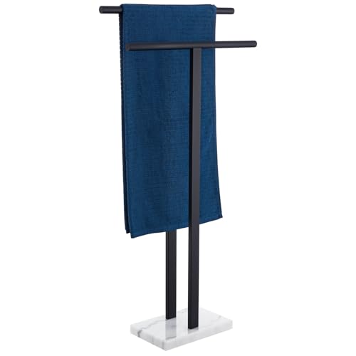 KOKOSIRI Free Standing Towel Racks Matte Black 2-Tier Towel Holder for Bathroom Floor Stand with Heavy Marble Base Thicken Steady Design Stainless Steel THS0005-BK - color: Matte Black