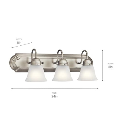 Kichler 24" 3-Light Vanity Bath Light in Brushed Nickel, Modern Bathroom Light with Clear Satin Etched Glass, (24" W x 8" H), 5337NIS - color: Brushed Nickel, size: 24"
