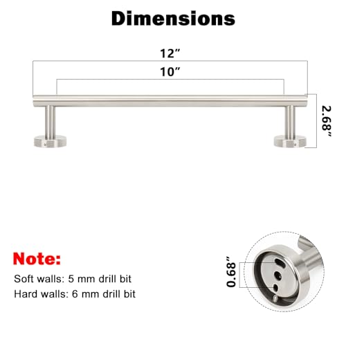 NearMoon Bath Towel Bar, Thicken Stainless Steel Shower Towel Rack Holder Wall Mounted for Bathroom,12-lnch Overall Length-10-lnch Usable Hanging Space (1 Pack, Brushed Nickel) - color: Brushed Nickel, size: 12 Inch