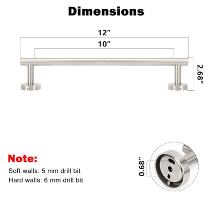 NearMoon Bath Towel Bar, Thicken Stainless Steel Shower Towel Rack Holder Wall Mounted for Bathroom,12-lnch Overall Length-10-lnch Usable Hanging Space (1 Pack, Brushed Nickel) - color: Brushed Nickel, size: 12 Inch