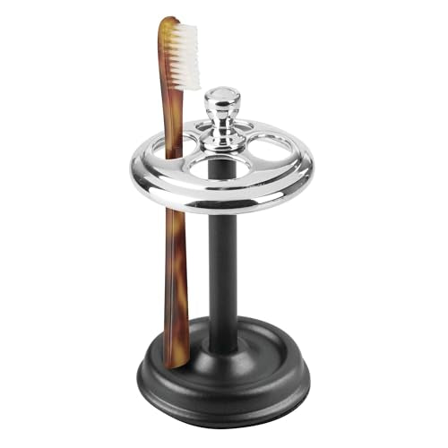 iDesign Toothbrush Holder, Black/Chrome | 4 Divided Sections, For Bathroom or Vanity - color: Chrome/Black, style: Pack of 1